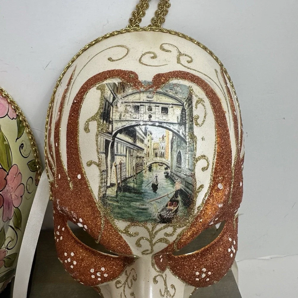 Lot Of 2 Venetian Mardi Gras Mask MASQUERADE CARNIVAL PARTY Floral Hand Painted